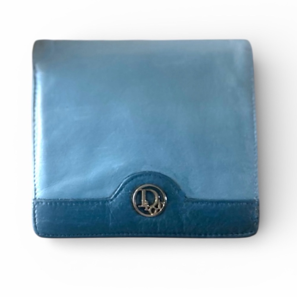 Dior Rare Dusty Sky Blue Soft Lambskin Genuine Leather Compact Wallet Purse